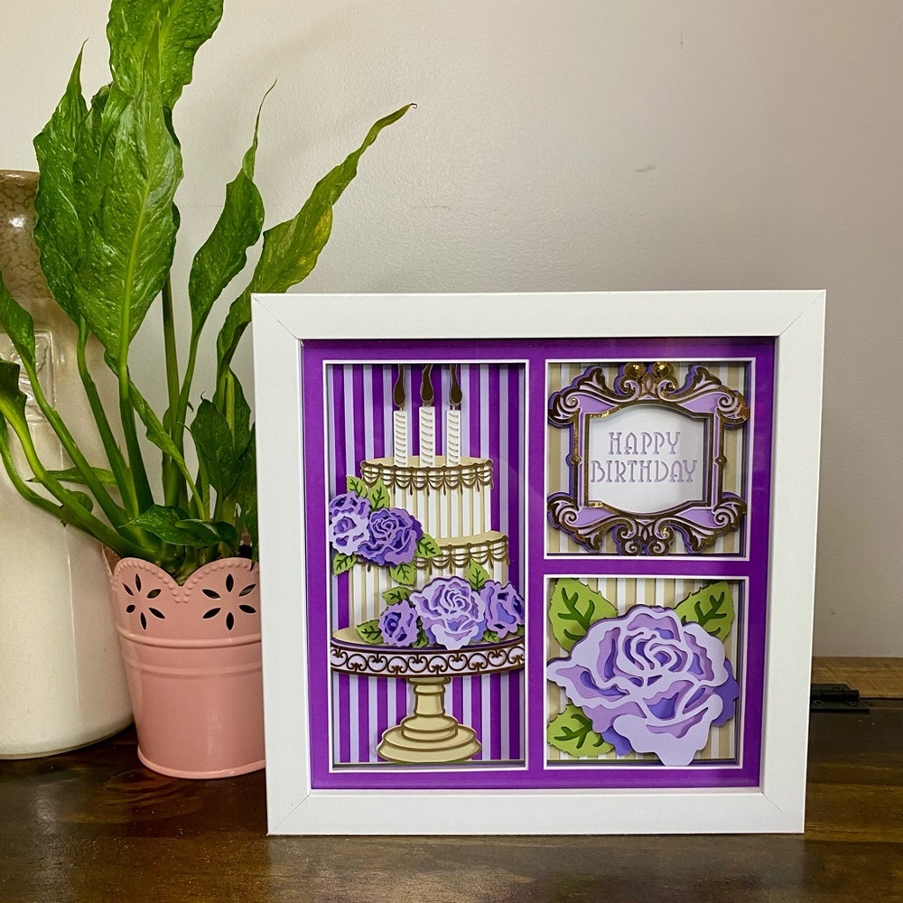 3D Purple Birthday Cake Shadowbox